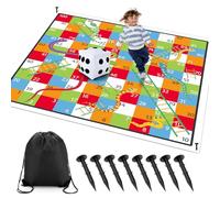 Realspring 9.8 ft Giant Snakes and Ladders Game Playing Mat with 6 Nails 14 Inch Inflatable Dice and Storage Bag Floor Snake and Ladder Board Game Big Size for Both Indoor and Outside