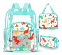 Realspring Clear Backpack 16 Inch PVC Clear Backpack with Food Bag Case(Dinosaur)