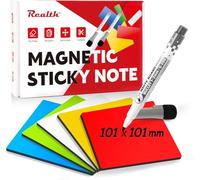 Realth Magnetic Dry Erase Labels | 20 Pcs 101 x 101 mm Multi Color | with 2 Marker pens | Magnetic Labels to Write on | Reusable Erasable | for Whiteboard Fridge Office Classroom (RSN4420C)