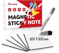 Realth Magnetic Dry Erase Labels | 20 Pcs 101 x 101 mm White | with 2 Marker pens | Magnetic Labels to Write on | Reusable Erasable | for Whiteboard Fridge Office Classroom (RSN4420W)