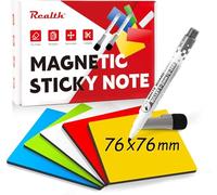 Realth Magnetic Dry Erase Labels | 20 Pcs 76 x 76 mm Multi Color | with 2 Marker pens | Magnetic Labels to Write on | Reusable Erasable | for Whiteboard Fridge Office Classroom (RSN3330C)