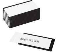 Realth Magnetic Label Holder | 76.2MM X 152.4MM | 50 Packs C Channel | White Cards and Clear Protectors | Mess Free Removable | for White Board Metal Wall Cabinet Drawer and Shelves(MLH3650)