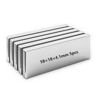 Realth Magnets Bar Neodymium Permanent Magnetic 60mm*20mm*5mm for Fridge Office Science Project and Craft 5 Pack(MC605)