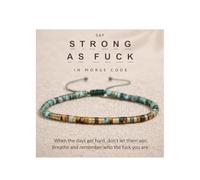 RealThing Authentic Strong As Fck Morse Code Bracelet for Women - Adjustable Natural Tiger Eye & African Turquoise Beaded Wrap Bracelet, Stackable Motivational Jewelry with Hidden Message Gift (Strong