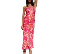 Realtix Satin Silk Backless Tube Tops Maxi Dress for Women Low Back Hollow Out Elegant Strapless Long Women's Dresses Ladies Dress Wedding Guest, Peonyred, M