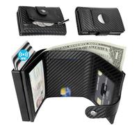 Realtopdo Mens Wallet with Pop Up Card Case - Slim Wallet with AirTag Holder, RFID Blocking, ID Window, Coin Pocket, Leather Wallet, Thin & Stylish Mens Wallet with Gift Box, Carbon Fiber Black,