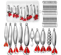 Realure 10-Pcs Metal Spoon Fishing Lures, 10 Sizes 5g-8g Silver Casting Spoons with Treble Hooks & Split Rings & Swivel Snap Clips, Salt-Resistant Spinning Lures for Shore, Freshwater & Sea Angling