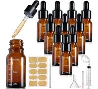 Realure 10 Pcs Pipette Dropper Bottle with Scale 10ml Mini Amber Glass Eye Dropper Bottles with Funnel Lables Refillable for Essential Oil Aromatherapy Blends Perfumes Liquids Laboratory