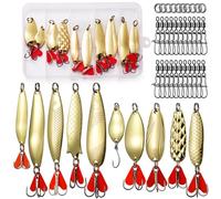 Realure 10 Pcs Spoons Fishing Lures Set 5g & 8g Gold Metal Fishing Spoons Lures with Treble Hooks, Casting Spoon Lures for Saltwater Freshwater, Pike Trout Bass Pike Sea Fishing Tackle Spoon