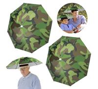 Realure 2 Pcs Head Umbrella Hats with Elastic Bands, Camo Funny Umbrella Hat, Mini Portable Hands Free Fishing Caps, Outdoor Sun Rain Hats for Women, Adult & Kids
