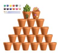 Realure 20 Pcs Tiny Terracotta Plant Pots for Succulents, 4.5x4 cm Small Terracotta Pots with Paints & Brushes, with Drainage Hole, Mini Pots, for Succulents, Cacti, Houseplants
