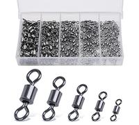 Realure 200/300 Pcs Rolling Fishing Swivels 5 Sizes Swivels for Carp Fishing Accessories Swivels 4# 6# 8# 10# 12# Barrel Fishing Connector Swivel for Sea Fishing, Fishing Line, Hooks Swivels (200 Pcs)