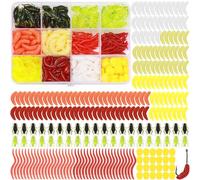 Realure 250 Pcs/4 Types Fishing Soft Plastic Worms Set - Artificial Bread, Earthworm, Cricket & Corn Baits - Silicone Soft Maggot Simulation Bait Worm for Freshwater & Saltwater Sea Fishing