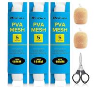 Realure 3-Pack 5m PVA Mesh Refill Rolls with Folding Scissors, 18/25/37/44mm Fast-Melt Water-Soluble Mesh, Carp Coarse Fishing Accessories for Boilie & Groundbait Feeding (18mm)