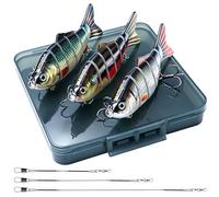 Realure 3 Pcs Multi Jointed Pike Fishing Lures with 15cm 25cm 30cm Wire Traces Pike Lures Sets 3D Artificial Lures with Hooks Slow Sinking Lure with Wobbler for Freshwater Saltwater(F, 10.2cm 14g)