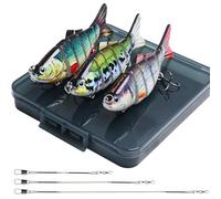 Realure 3 Pcs Multi Jointed Pike Fishing Lures with 15cm 25cm 30cm Wire Traces Pike Lures Sets 3D Artificial Lures with Hooks Slow Sinking Lure with Wobbler for Freshwater Saltwater(B, 10.2cm 14g)