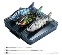 Realure 3 Pcs Multi Jointed Pike Fishing Lures with 15cm 25cm 30cm Wire Traces Pike Lures Sets 3D Artificial Lures with Hooks Slow Sinking Lure with Wobbler for Freshwater Saltwater(C, 10.2cm 14g)