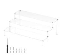 Realure 3 Tier Large Clear Acrylic Display Riser, 40×26×15cm Tiered Shelf with Screws & Screwdriver, Multi-Purpose Organiser for Cupcakes, Perfume, Cosmetics, Collectable Figures, Jewellery & Trophies