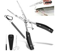 Realure 3Pcs 21cm Long Nose Fishing Pliers Set - Stainless Steel with Lanyard, Curved Forceps & Unhooking Disgorger, Saltwater Freshwater Gear for Men, Cut Line & Remove Hooks Safely