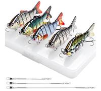 Realure 5 Pack Multi Jointed Pike Predator Swimbaits, 10.2cm 14g Slow Sinking Lures with Treble Hooks, 15/25/30cm Anti-Cut Wire Traces Kit for Freshwater Lakes Rivers Saltwater