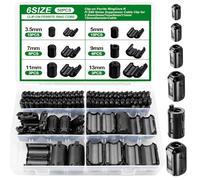 Realure 50Pcs 6-Size Clip-on Ferrite Ring Cores with Storage Box, 3.5-13mm Anti-Interference Ferrite Choke Beads, RFI EMI Noise Suppressor for Audio, Video, Electronic Devices & Automotive Use