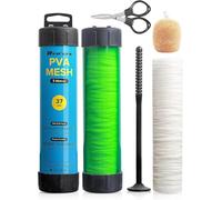 Realure 5M Pva Mesh Kit with Scissors,18mm 25mm 37mm 44mm Wide Pva Mesh Carp Fishing Accessories with Funnel & Plunger System,Fast Melt Bag Fishing Refill for Boilie,Bait,Feeding (37mm)