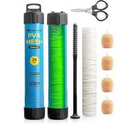 Realure 5M Pva Mesh Kit with Scissors,18mm 25mm 37mm 44mm Wide Pva Mesh Carp Fishing Accessories with Funnel & Plunger System,Fast Melt Pva Mesh Bag Fishing Refill for Boilie,Bait,Feeding (25mm)