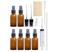 Realure 6 Pcs Empty Small Glass Spray Bottle 30ml Amber Glass Spray Bottle Fine Mist Mini Glass Spray Bottles for Essential Oils Perfume Cosmetic Personal Care Liquid Home Travel (with Pipette, Label)