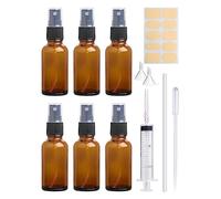 Realure 6 Pcs Empty Small Glass Spray Bottle 50ml Amber Glass Spray Bottle Fine Mist Mini Glass Spray Bottles for Essential Oils Perfume Cosmetic Personal Care Liquid Home Travel (with Pipette, Label)