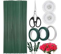 Realure 80 Pcs Florist Wire Stems with Scissor & Positioning Pin & Floral Tapes Set 30cm Wraps Floral Wires 2mm Diameter Green Flower Florists Thin Stub Wire for Bouquet Stem Wrap DIY Flower Craft
