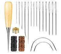 Realure Leather Sewing Set 20Pcs Leather Repair Kit for Sofas Carpet Repair Kit Darning Needles for Wool Shoe Repair Kit Leather Tools Awl Thimble Needle&Waxed Thread for Leather Repair (20Pcs)