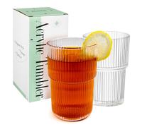 REALWAY 17oz Ribbed Plastic Glasses, Unbreakable Acrylic Drinking Cups - Clear, Reusable, Dishwasher Safe, Stackable Tumblers for Kitchen & Parties - Set of 12