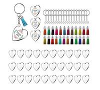 reamhome 90Pcs Acrylic Discs Clear Heart Keychain Blanks Charms and Colourful Tassel Key Rings for DIY Crafts Jewelry Making