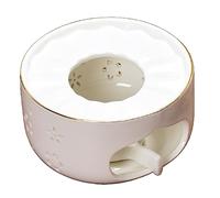 reamhome Round Ceramic Teapot Ceramic Heat Preservation Small Tea Stove Light Furnace with Candle Tray Heater Trivet Dish Cup Heat Pot White