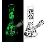 REAMIC Glass Bong Smoking Water Pipes 14.5mm Bowl Height 20cm Luminous Mini Handmade Bongs with Downstem (Black) ?-