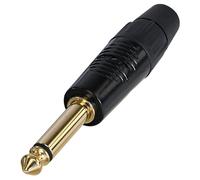 REAN - 6.35mm 1/4" Mono Jack Plug, Black, Gold Plated Contacts