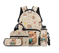 Reanaysto 17 Inch Kids Backpack Set for Elementary School, 4 Piece Backpack, Lunch Bag, Pencil Case, Water Bottle Bag, Math Capybara Adjustable Straps Bookbag for Back to School Supplies