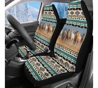 Reanaysto 2 Pack Car Seat Covers Fluffy Aztec Western Horse Seat Covers for Cars Trucks SUV Front Seats Auto Interior Accessories Cushions, Universal Fit & Breathable