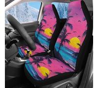 Reanaysto 2 pcs Car Seat Cover, Soft Plush Hawaiian Palm Tree Sunset Car Seat Cushions Front Set, Universal Fits Most Vehicle SUV Truck Minivan, Auto Interior Accessories