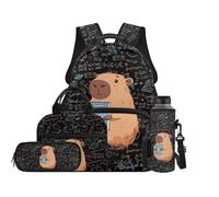 Reanaysto 4 Piece Kids Backpack Set for Elementary Boys Girls Math Capybara Large Capacity Backpack, Lunch Bag, Pencil Case, Water Bottle Bag for Back to School