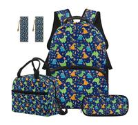 Reanaysto 5-Piece Kids Backpack Set for Boys Girls, Backpack & Lunch Bag & Pencil Case & 2 Bookmarks, Cute Cartoon Dinosaur School Bag for Back to School Prep