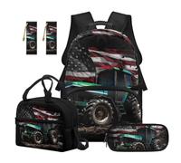 Reanaysto 5-Piece Kids Backpack Set, Includes Backpack, Lunch Bag, Pencil Case & 2 Bookmarks, Practical School Supply for Elementary to Middle School Boys Tractor Print