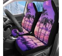 Reanaysto Car Seat Cover Front for Cars, Soft Plush Auto Seat Cover 2 Packs, Car Accessories for All Season Protection of Your Seats, Hawaiian Sunset Plam Tree
