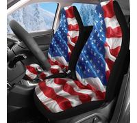 Reanaysto Car Seat Cover, Soft Plush 3D American Flag Front Seat Cover, Set of 2, Easy-Install Summer & Winter, Universal Vehicle Split Cushion Covers Fit for Most Cars