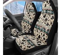 Reanaysto Car Seat Cover, Soft Plush Vintage Aztec Cow Print Front Seat Cover, Set of 2, Easy-Install Summer & Winter, Universal Vehicle Split Cushion Covers Fit for Most Cars