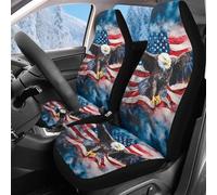 Reanaysto Car Seat Covers, 2 Pack Plush Car Seat Covers Front Seats, Fluffy Eagle American Flag Seats Cushions for Auto Interior Accessories with Soft Fuzzy Non-Slip