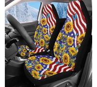 Reanaysto Car Seat Covers Front Only 2pcs, Sunflower American Flag Front Seats Cover, Auto Driver Seat Covers Accessories Universal Fit for Sedan SUV Pick-up Truck Van, 2pcs