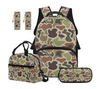 Reanaysto Duck Camo 5-Piece Backpack Set for Boys, School Backpack & Lunch Bag & Pencil Case & 2 Bookmarks, Practical Gift for Elementary to Middle School Students Daily Use