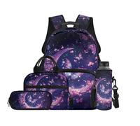 Reanaysto Girls Backpack And Lunch Box Set, 4 Piece School Backpack Set for Girls, Purple Butterfly Floral Bookbag with Adjustable Straps, for Elementary Back to School, Travel, Hiking