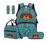 Reanaysto Girls Backpack Set 5 Piece Includes Backpack & Lunch Bag & Pencil Case & 2 Bonus Bookmarks, Daily Carry Back to School Supplies for Elementary Middle School Cute Dachshund